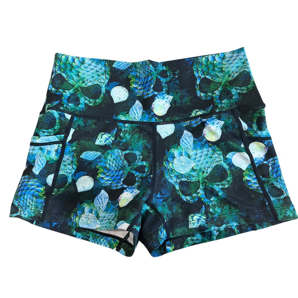 CVG Constantly Varied Gear Skull Biker Shorts Women's Small Green Blue 3" Squats